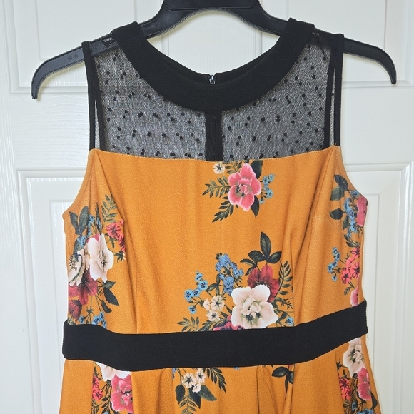 SMAK PARLOUR 2X MUSTARD FLORAL RETRO SWING DRESS TEXTURED LIGHTWEIGHT STRETCHY - Picture 10 of 15